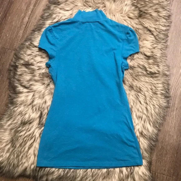 Express High Neck Top Turtle Neck Short Sleeve Blue Size Small - Picture 2 of 4